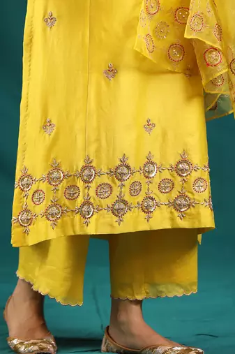 Mustard chanderi silk kurta set