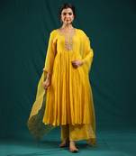 Mustard soft chanderi kurta set