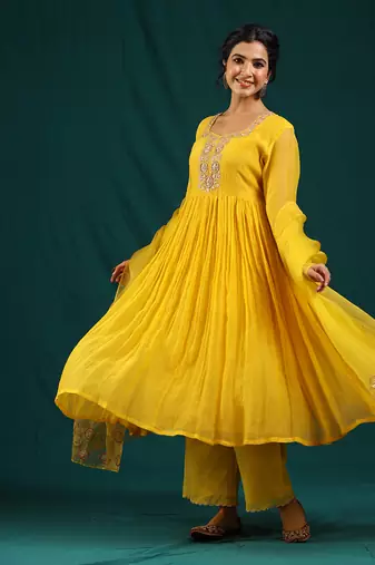Mustard soft chanderi kurta set