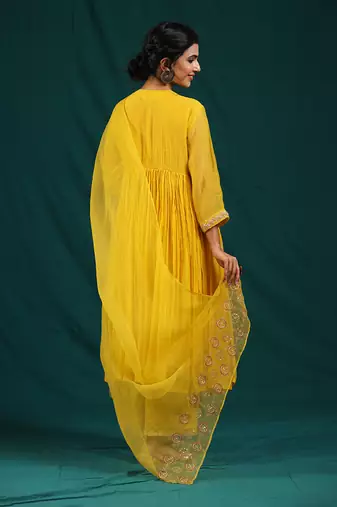 Mustard soft chanderi kurta set
