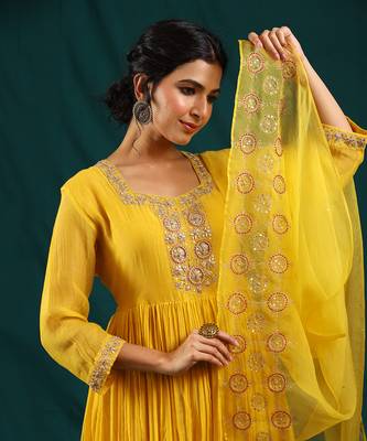 Mustard soft chanderi kurta set 4