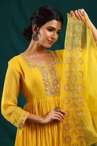 Mustard soft chanderi kurta set