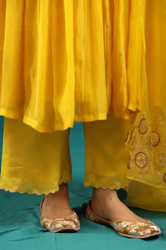 Mustard soft chanderi kurta set