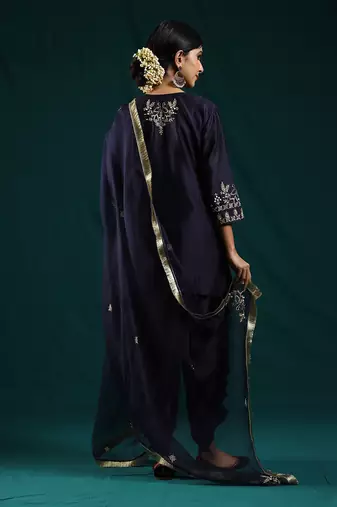 Navy blue chanderi silk kurta set