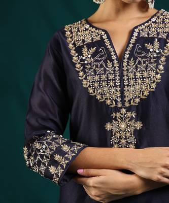 Navy blue chanderi silk kurta set 3