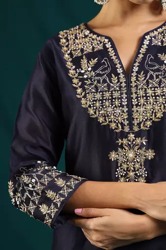 Navy blue chanderi silk kurta set