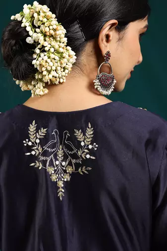 Navy blue chanderi silk kurta set