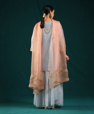 Ice blue chanderi silk kurta set 2