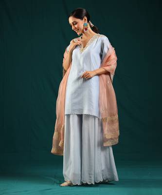 Ice blue chanderi silk kurta set 3