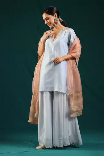 Ice blue chanderi silk kurta set