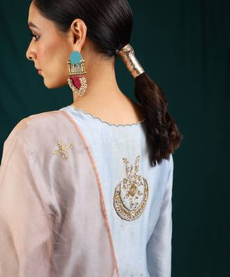Ice blue chanderi silk kurta set 4