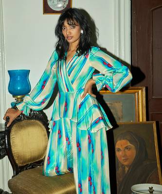 Sky blue crepe silk jumpsuit 4
