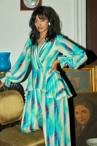 Sky blue crepe silk jumpsuit