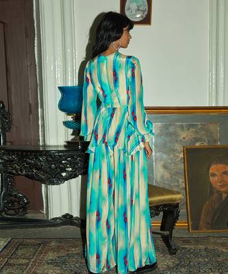 Sky blue crepe silk jumpsuit 5