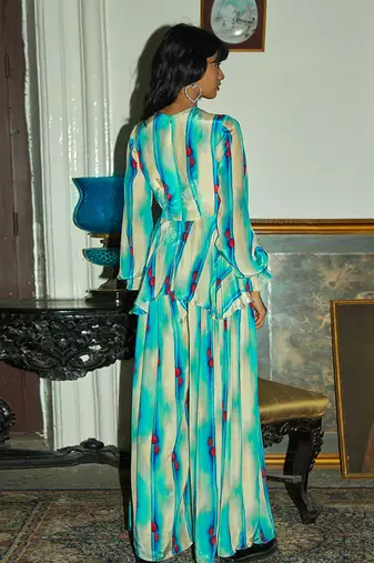 Sky blue crepe silk jumpsuit
