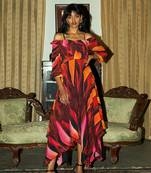 Crimson wrinkle cotton dress