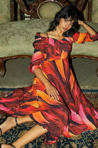 Crimson wrinkle cotton dress