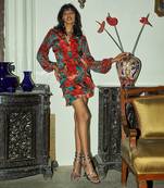 Red crepe silk short dress