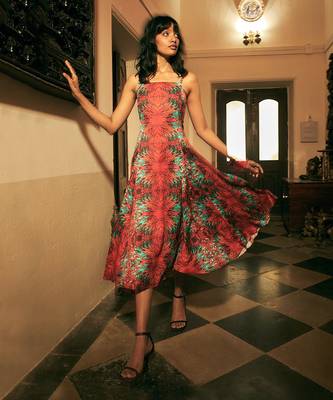 Red crepe silk dress 1