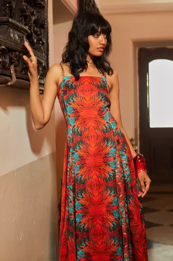 Red crepe silk dress