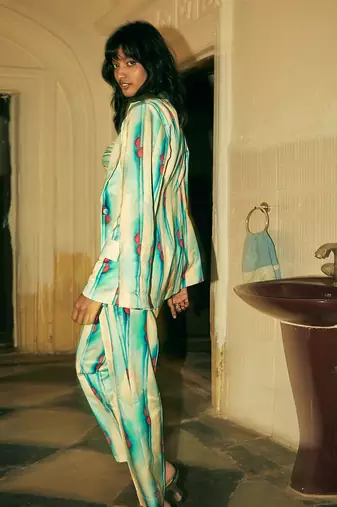 Sky blue cotton pant set