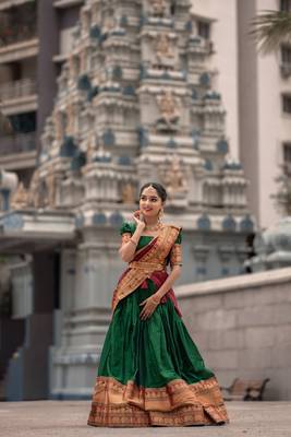 Green Color Narayan Pet with Zari Weaving Work Lehenga choli 2