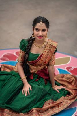 Green Color Narayan Pet with Zari Weaving Work Lehenga choli 1