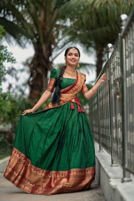 Green Color Narayan Pet with Zari Weaving Work Lehenga choli 4