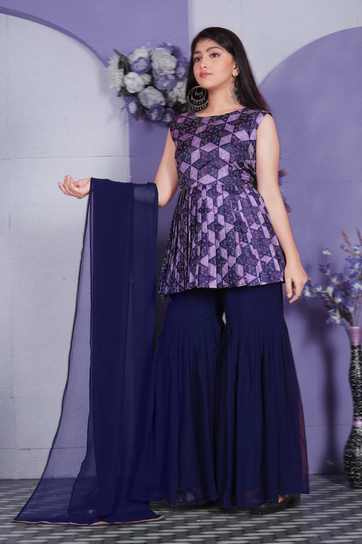 EVERWILLOW New latest Girl's wedding naira cut georgette readymade sharara Salwar suit for girls dress