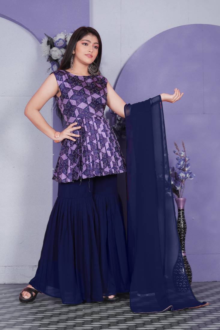 EVERWILLOW New latest Girl's wedding naira cut georgette readymade sharara Salwar suit for girls dress