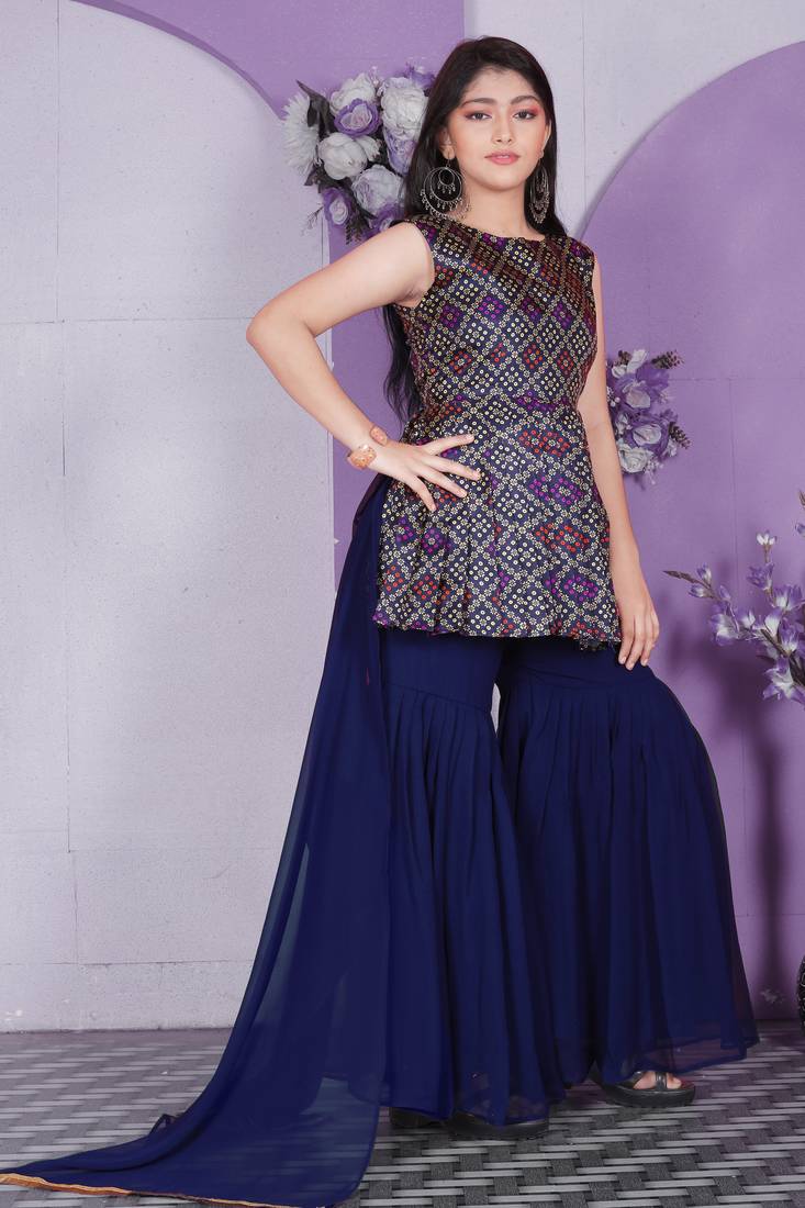 EVERWILLOW New latest Girl's wedding naira cut georgette Readymade Sharara Salwar suit for girls dres