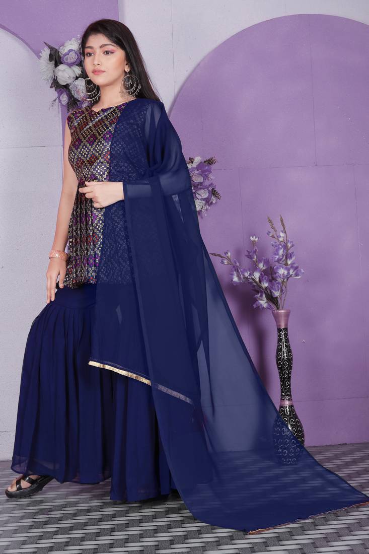 EVERWILLOW New latest Girl's wedding naira cut georgette Readymade Sharara Salwar suit for girls dres