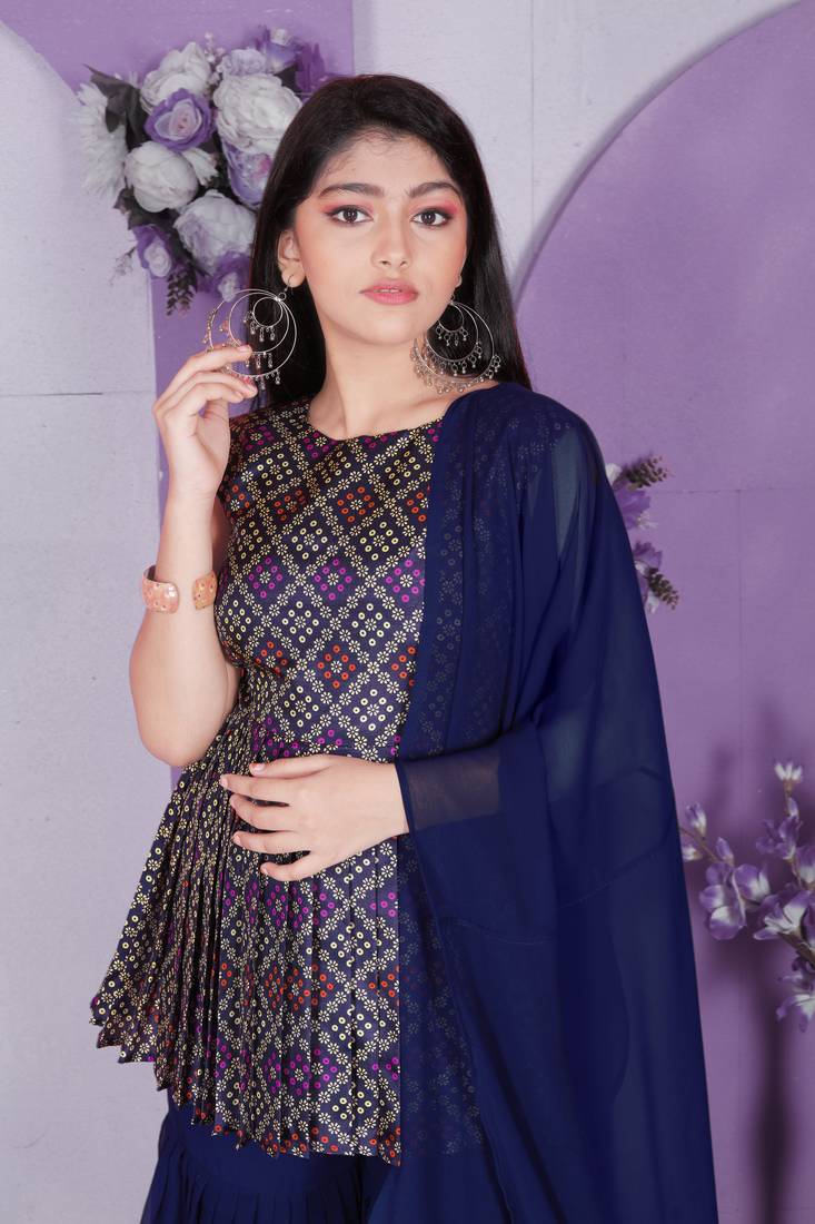 EVERWILLOW New latest Girl's wedding naira cut georgette Readymade Sharara Salwar suit for girls dres