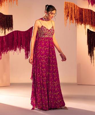 Purple georgette anarkali with dupatta 3