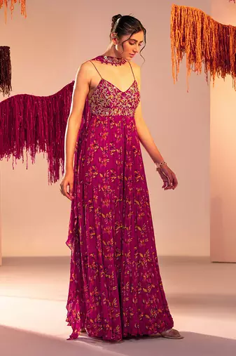 Purple georgette anarkali with dupatta