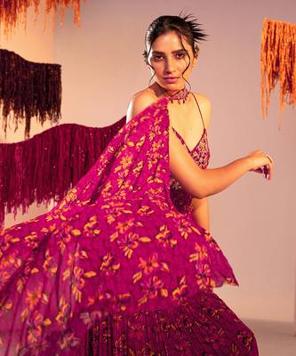Purple georgette anarkali with dupatta 4