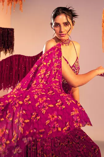 Purple georgette anarkali with dupatta