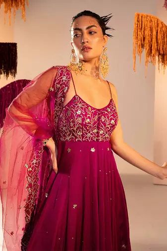 Purple anarkali with dupatta