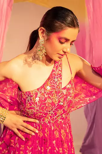 Rani pink anarkali with dupatta