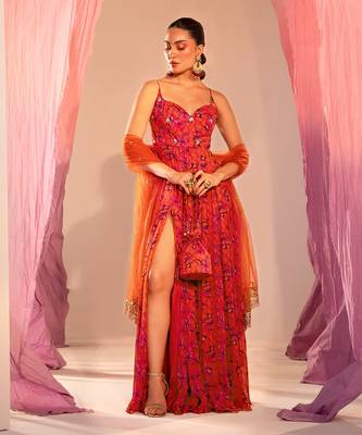 Rust orange anarkali set 1