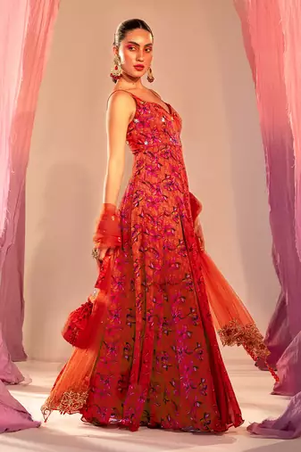 Rust orange anarkali set