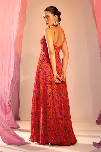 Rust orange anarkali set