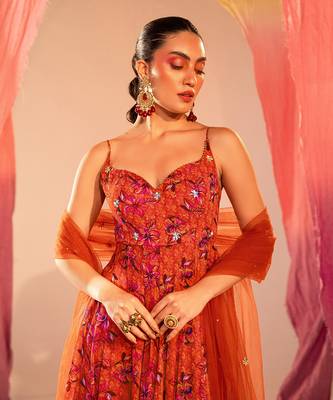 Rust orange anarkali set 4
