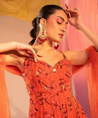 Rust orange anarkali set 5