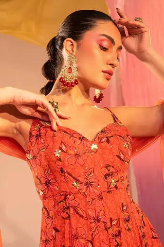 Rust orange anarkali set