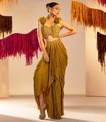 Mehandi green draped skirt set