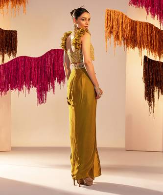 Mehandi green draped skirt set 3