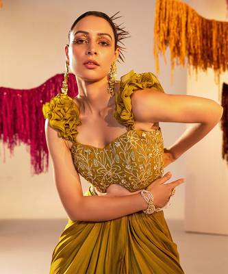 Mehandi green draped skirt set 4
