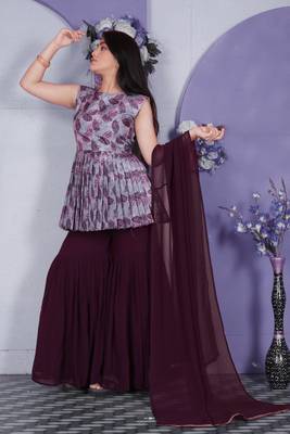 New latest Girl's wedding naira cut georgette readymade sharara Salwar suit for girls dress 2