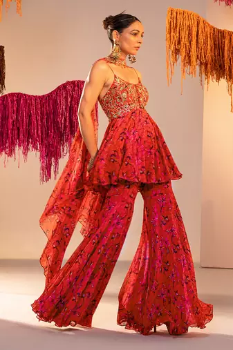 Rust orange gharara set